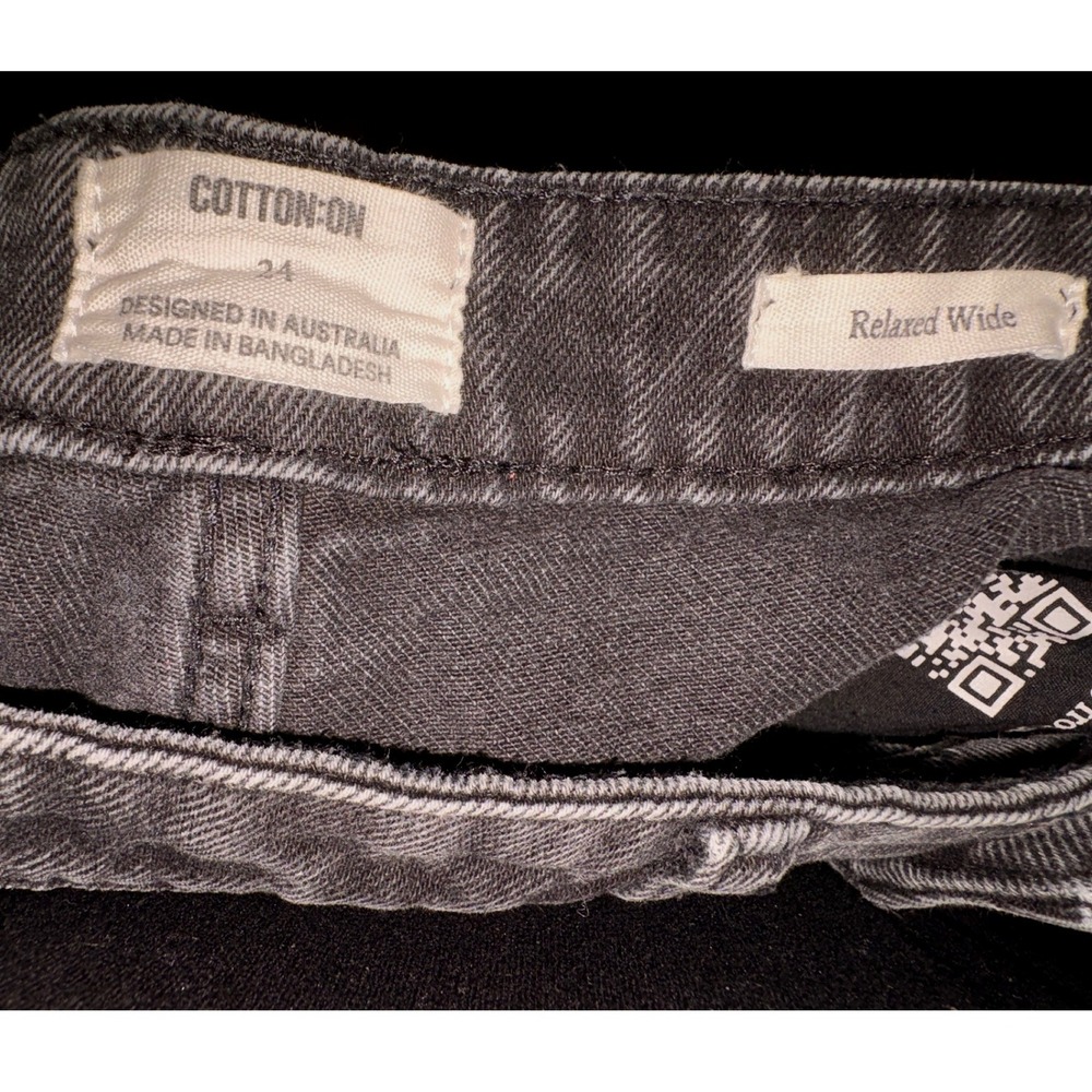Cotton On Relaxed Wide Jeans Kids Size 24 Black Excellent High Rise Baggy Denim - Picture 3 of 6